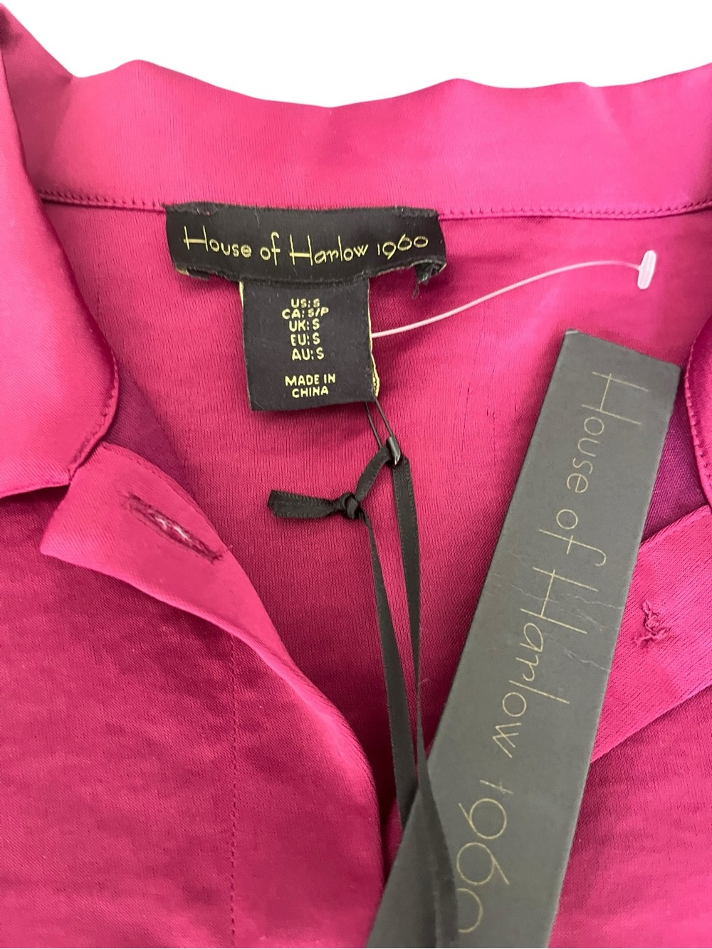 House of Harlow 1960 Fuchsia Satin Crop Blouse Shirt Y2K Party Top S - Picture 7 of 7